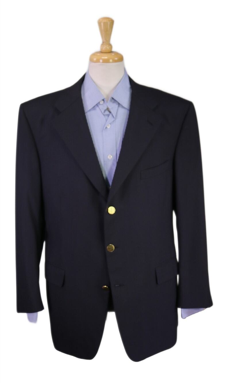 Mario Bosco Adrian Jules Navy Blue Gold Metal Buttons Wool Blazer Jacket 44R